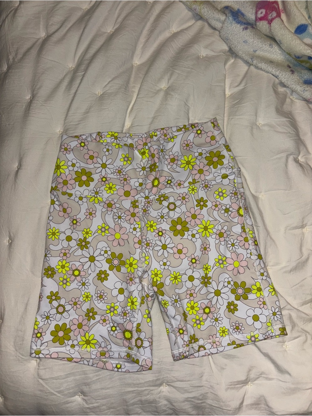 Fabletics Floral Neon Yellow & Pink Athletic Bike Shorts